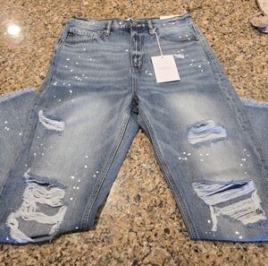 Kancan - Oceana High Rise Slim Straight Jeans| Size 7/27 |SPLATTER| New With TAG